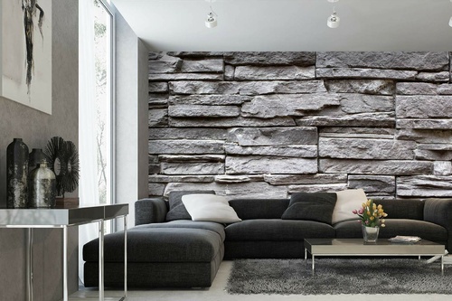 Vlies Fototapete - Textur der grauen Steinmauer 375 x 250 cm